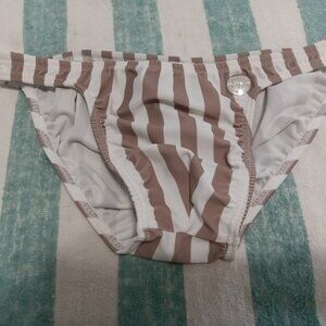 (*) VINTAGE MODUS VIVENDI BROWN STRIPED SWIM BRIEF, SIZE "S", (30'-32")